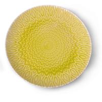 Handmade stoneware plate embossed 10" - lime green color with crackle design 