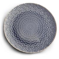 HANDMADE STONEWARE PLATE 10" EMBOSSED - GREY COLOR WITH CRACKLE DESIGN