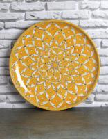 Jaipur Blue Pottery Handmade Wall Plate 12 inches  with Yellow Geometric  design 