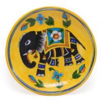 Handmade Jaipur Blue pottery Elephant design Plate 6 inches