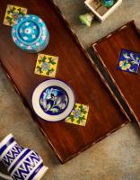 Neerja Blue Pottery Tile Wooden Tray 18x8 inch