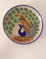 Jaipur Blue Pottery Handmade  Wall  Plate 12 inches with traditional Peacock design 