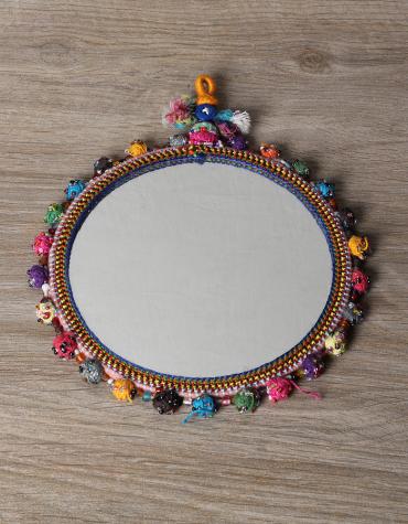KALBELIYA HANDMADE MIRROR 6 INCHES WITH COTTON BALL WORK