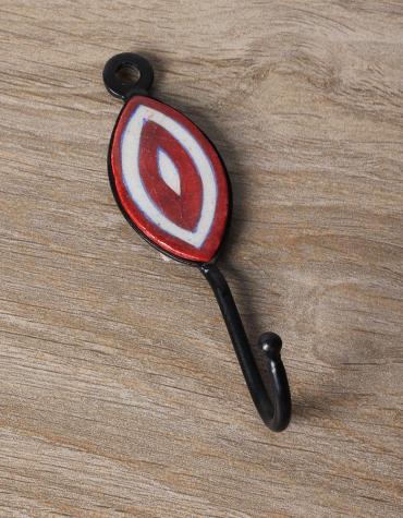 JAIPUR BLUE POTTERY HANDMADE OVAL HOOK IN RED COLOUR
