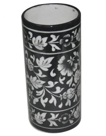 Handmade Black and White Flower Leafy Cylinder 8 inches
