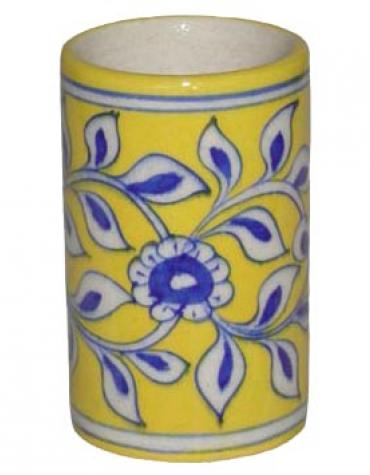 Neerja Yellow and Blue Floral Design Cylinder 4 inches