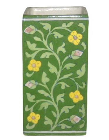 Neerja Square Green and Yellow Design Cylinder 8 inches