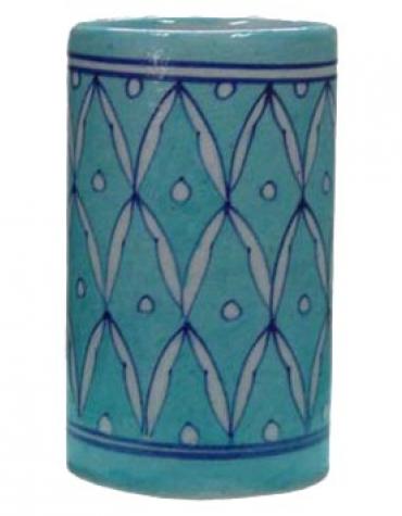 Turquoise and White Geometric Design Cylinder 4 inches
