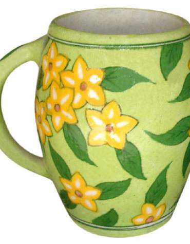 Green Base Yellow Flower Blue Pottery Beer Mug