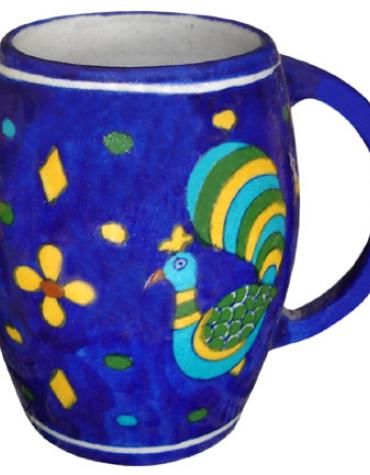 Peacock Design On Blue Base Mug