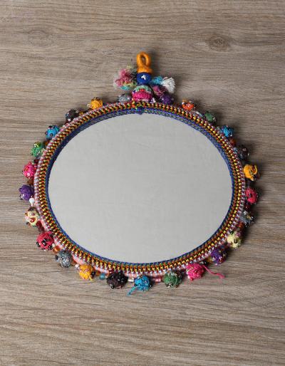 KALBELIYA HANDMADE MIRROR 6 INCHES WITH COTTON BALL WORK