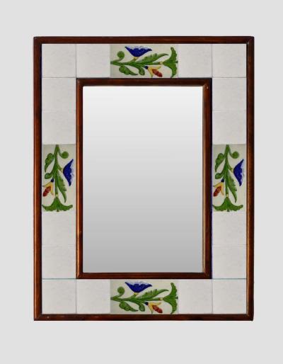 White base embossed Tile Mirror with floral and leafy pattern 12" x 16"