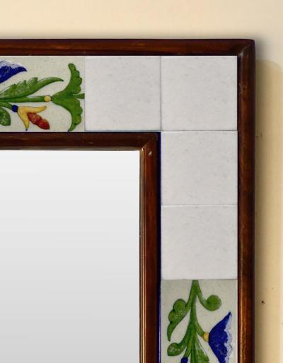 White base embossed Tile Mirror with floral and leafy pattern 12" x 16"
