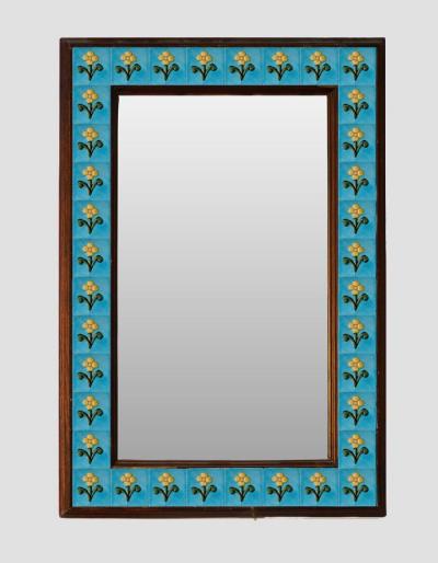 Turquoise Embossed Tiled Mirror with Yellow Flowers 16" x 24"