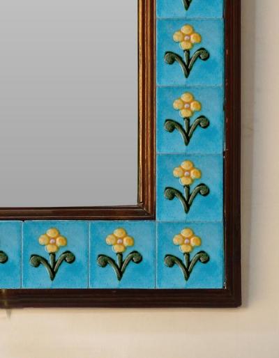 Turquoise Embossed Tiled Mirror with Yellow Flowers 16" x 24"