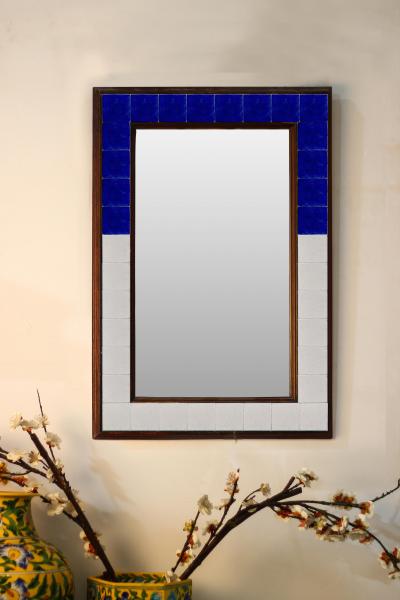 Solid Blue and White base Tiled Mirror 16" x 24"