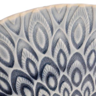 HANDMADE STONEWARE PLATE 10" EMBOSSED - GREY COLOR WITH CRACKLE DESIGN
