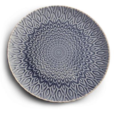 HANDMADE STONEWARE PLATE 10" EMBOSSED - GREY COLOR WITH CRACKLE DESIGN