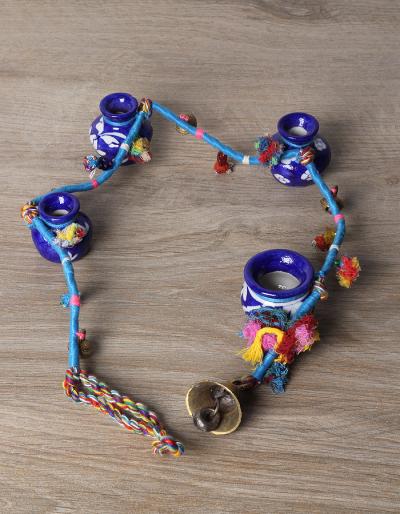 JAIPUR BLUE POTTERY HANDMADE MATKI HANGING WITH KALBELIYA WORK - BLUE