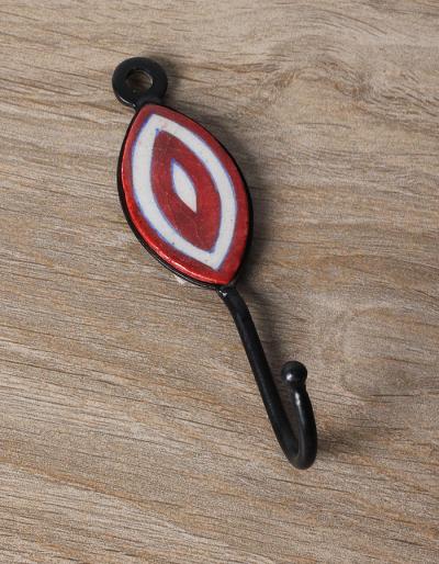 JAIPUR BLUE POTTERY HANDMADE OVAL HOOK IN RED COLOUR