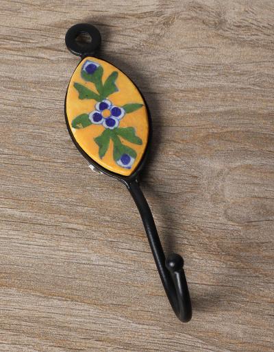 JAIPUR BLUE POTTERY HANDMADE OVAL WITH IRON HOOK - YELLOW