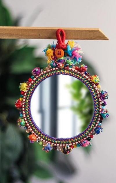 KALBELIYA HANDMADE MIRROR 4 INCHES WITH COTTON COTTON BALL WORK