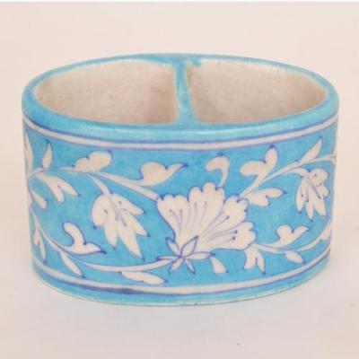 White Floral Motif On Turquiose Base Bathroom Set (5 pieces)