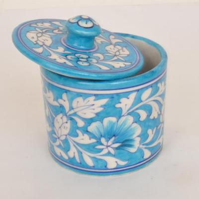 White Floral Motif On Turquiose Base Bathroom Set (5 pieces)