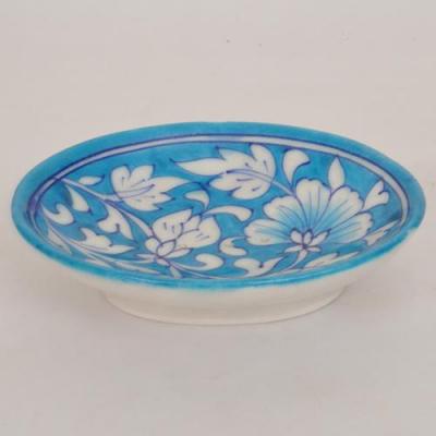 White Floral Motif On Turquiose Base Bathroom Set (5 pieces)