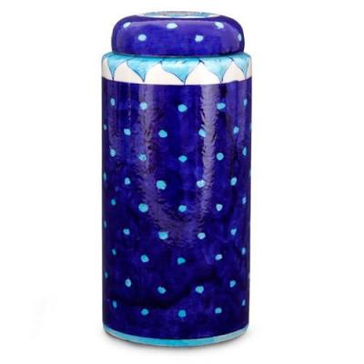 Jaipur Blue Pottery Handmade Jar with lid 9 inches - Blue Base with Turquoise  Dots 