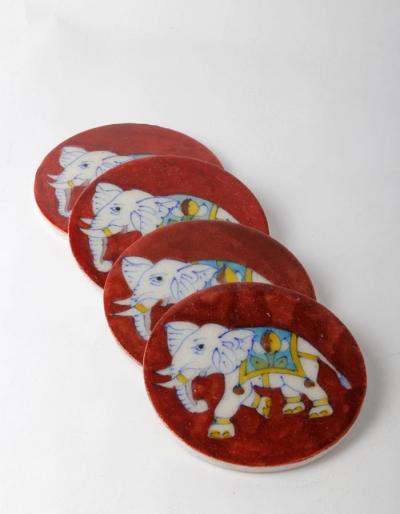 Elephant Design on Red Coasters