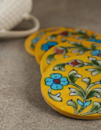 Neerja Coaster Yellow Floral Design NPC 25