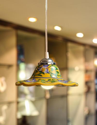 Yellow color blue pottery hanging lamp