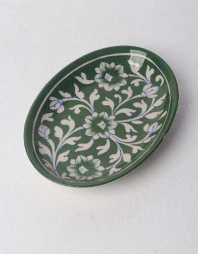 White Leaf on Green Base Oval Plate