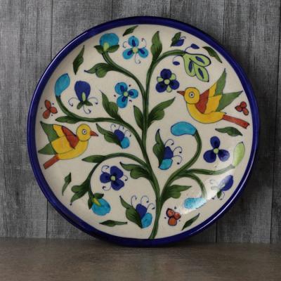 Jaipur Blue Pottery Handmade Birds design on white base Plate 8 inches