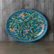 JAIPUR BLUE POTTER HANDMADE  WALL HANGING PLATE  (TURQUOISE BASE WITH BLUE FLOWERS )  8"