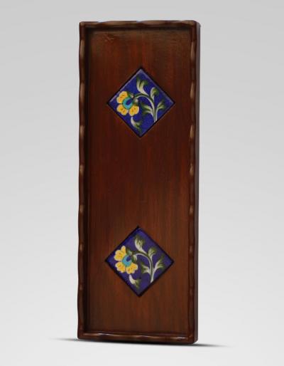 Neerja Wooden Blue Yellow Color Tile Tray 13x5 inch