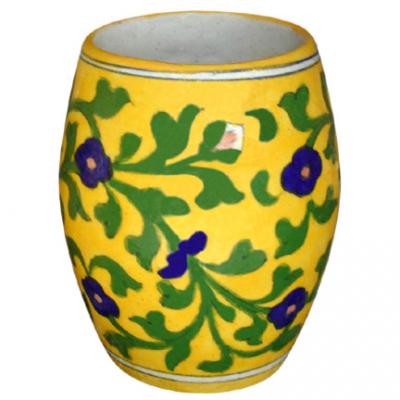 Flower and Leafy Design on Yellow Base Beer Mug