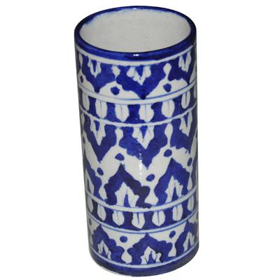 Geometric Blue and White Cylinder 8 inches