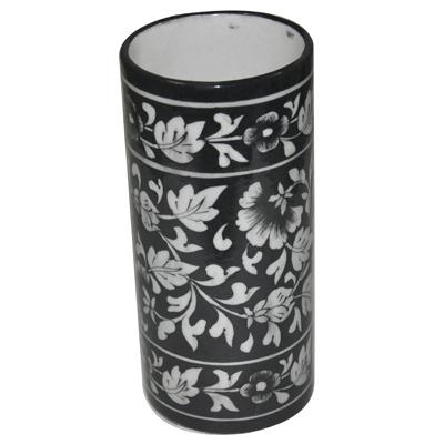 Handmade Black and White Flower Leafy Cylinder 8 inches