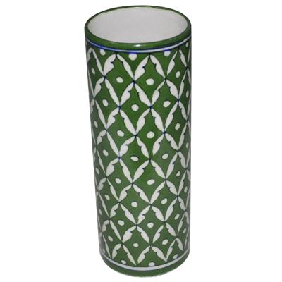 Green and White Geometric Design Cylinder 10 inches