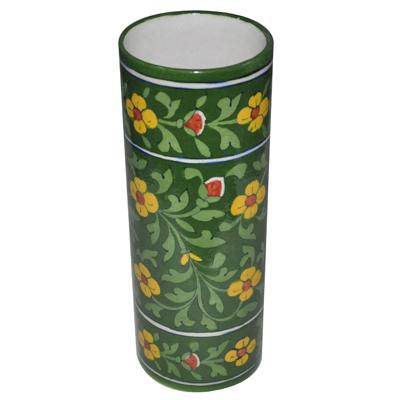 Green and Yellow Floral Leafy Pattern Cylinder 10 inches