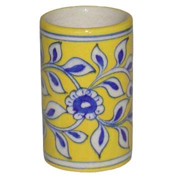 Neerja Yellow and Blue Floral Design Cylinder 4 inches
