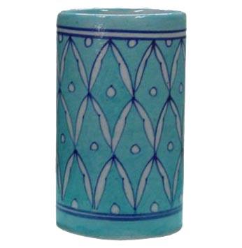Turquoise and White Geometric Design Cylinder 4 inches